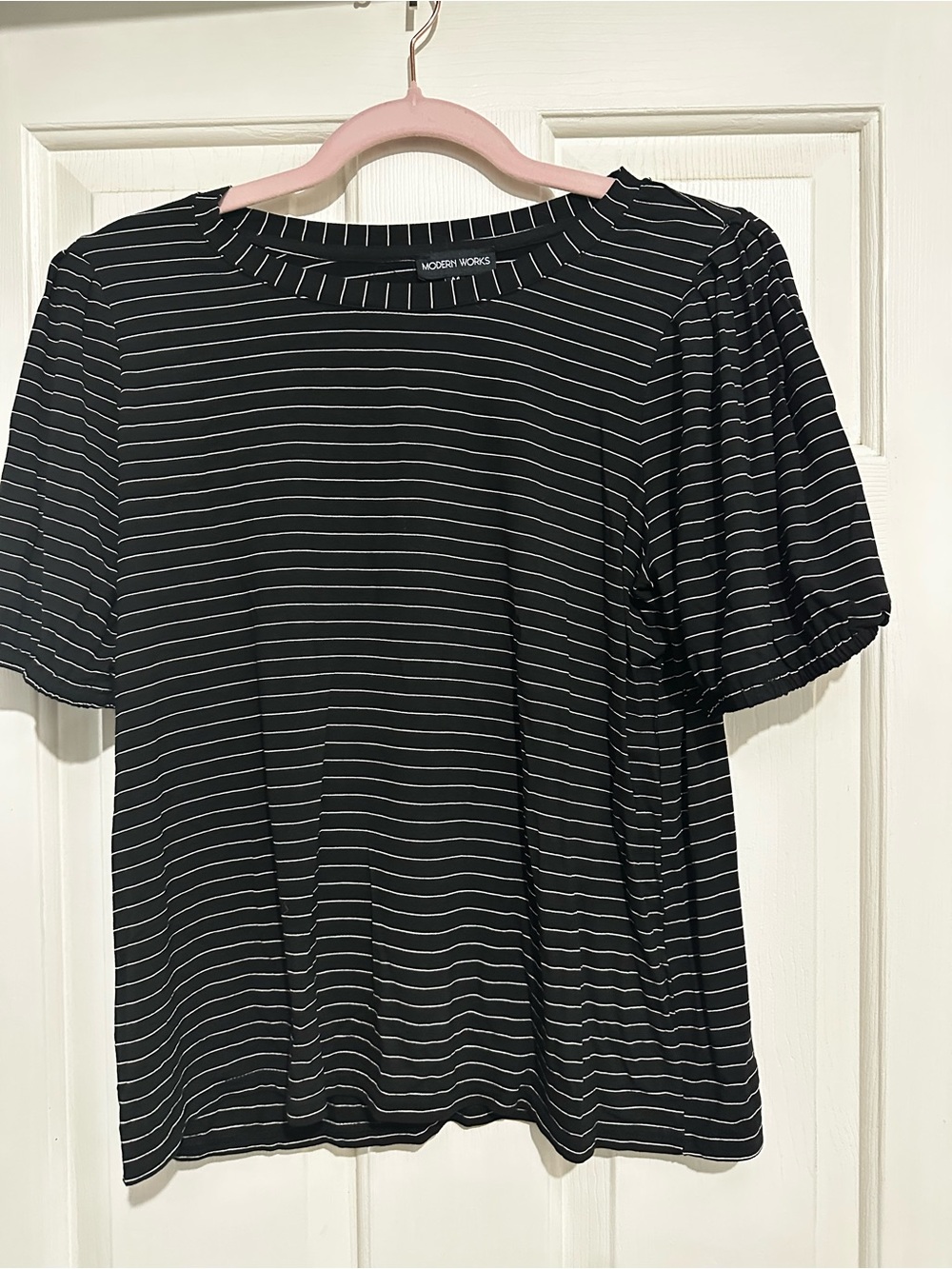 Modern Works Black Striped Puff Sleeve Tee